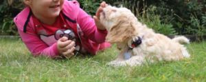 Girl playing with pup