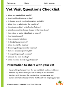 NHV checklist for vet visit