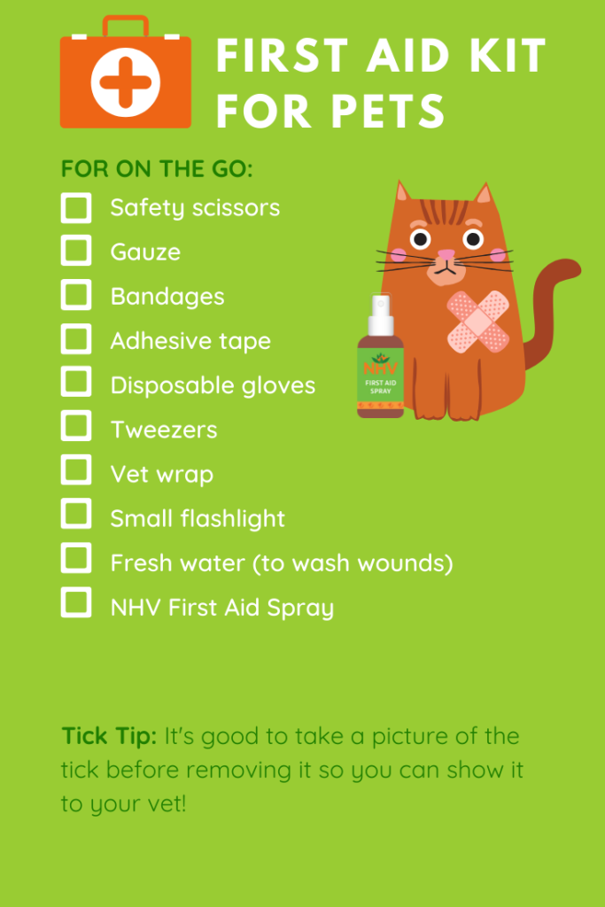 chart with first aid kit for pets on the go