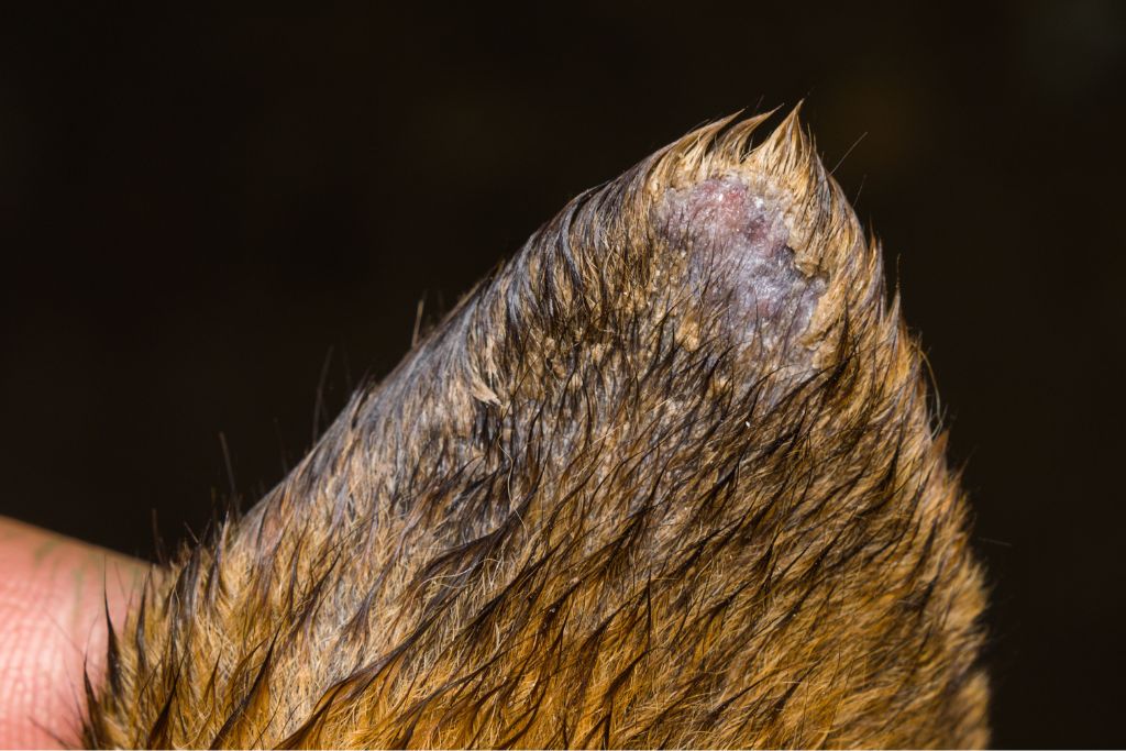 Close up of a dog's ear with pinnal vasculitis