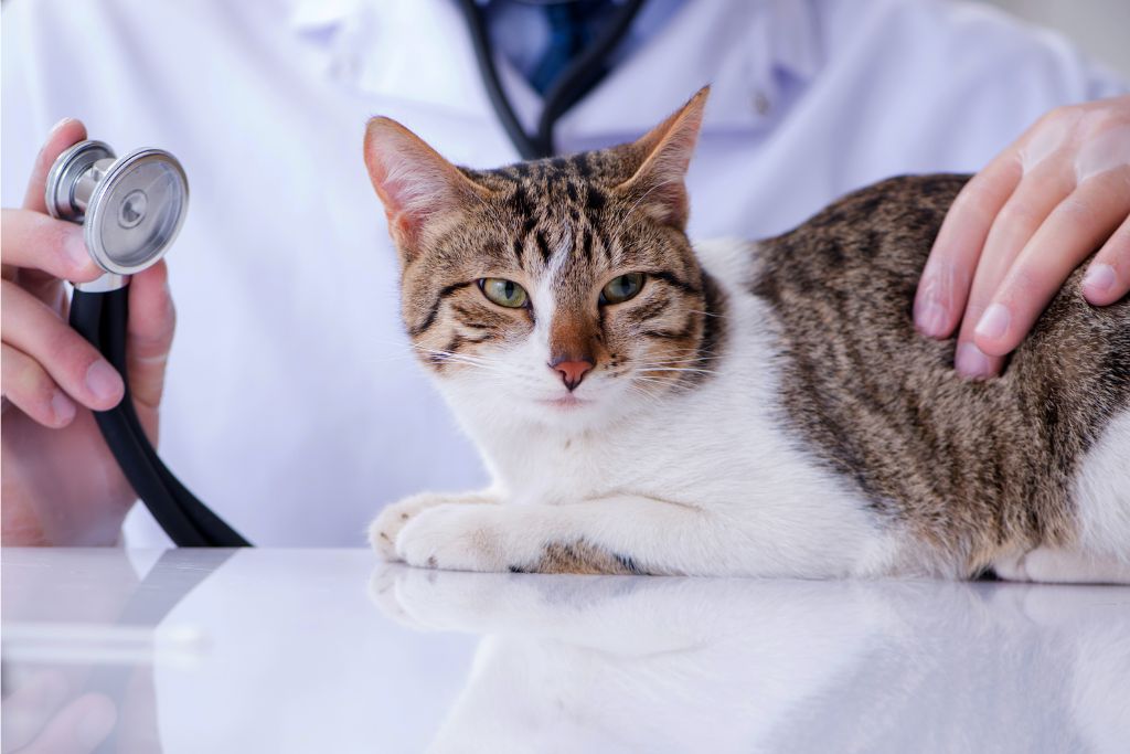 Photo of a vet touching a cat belly to represent diagnosis tests for GI lymphoma in cats